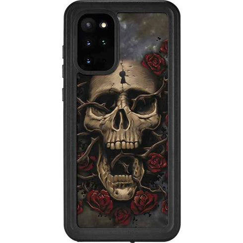 Liquid Blue Skull Entwined with Roses Galaxy S20 Plus Waterproof Case