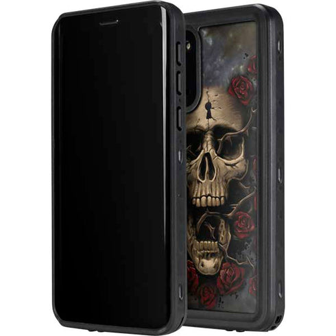 Liquid Blue Skull Entwined with Roses Galaxy S20 Plus Waterproof Case