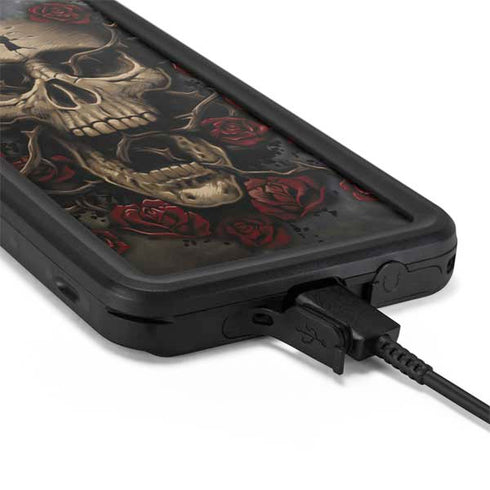 Liquid Blue Skull Entwined with Roses Galaxy S20 Plus Waterproof Case