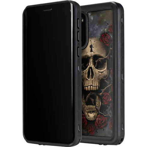 Liquid Blue Skull Entwined with Roses Galaxy S20 Waterproof Case