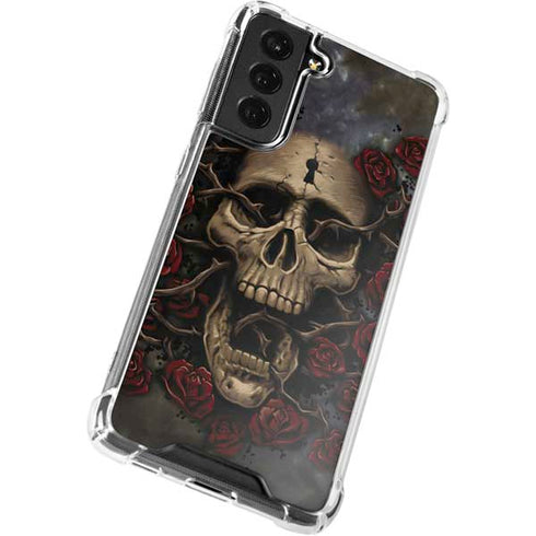 Liquid Blue Skull Entwined with Roses Galaxy S21 FE Clear Case