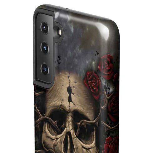 Liquid Blue Skull Entwined with Roses Galaxy S21 FE Pro Case
