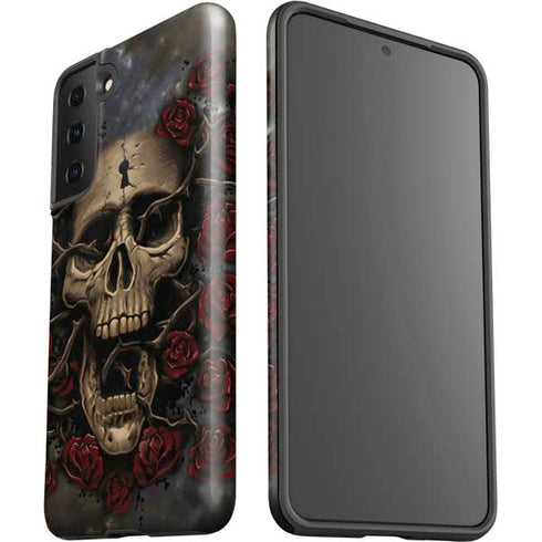 Liquid Blue Skull Entwined with Roses Galaxy S21 FE Pro Case