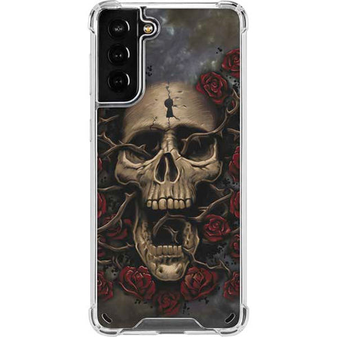 Liquid Blue Skull Entwined with Roses Galaxy S21 Plus 5G Clear Case