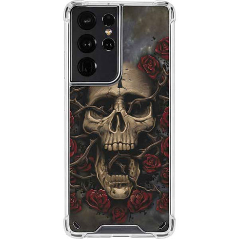 Liquid Blue Skull Entwined with Roses Galaxy S21 Ultra 5G Clear Case