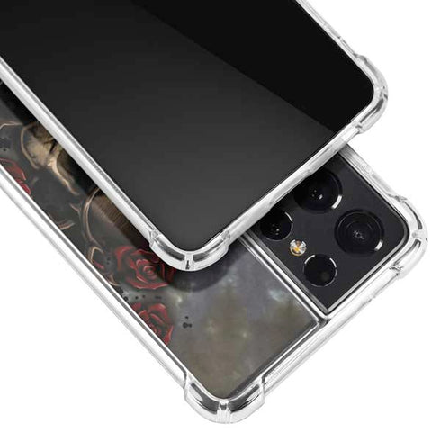 Liquid Blue Skull Entwined with Roses Galaxy S21 Ultra 5G Clear Case