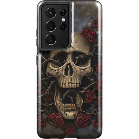 Liquid Blue Skull Entwined with Roses Galaxy S21 Ultra 5G Pro Case