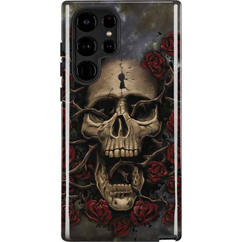 Liquid Blue Skull Entwined with Roses Galaxy S22 Ultra Pro Case