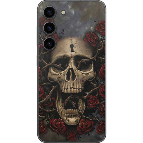Liquid Blue Skull Entwined with Roses Galaxy S23 Skin