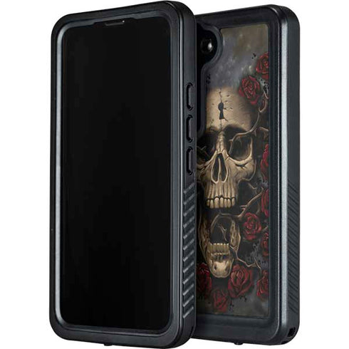 Liquid Blue Skull Entwined with Roses Galaxy S23 Waterproof Case