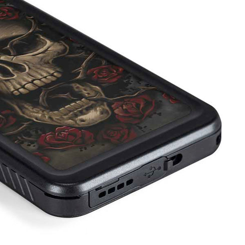 Liquid Blue Skull Entwined with Roses Galaxy S23 Waterproof Case