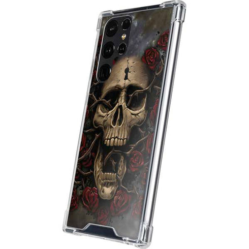 Liquid Blue Skull Entwined with Roses Galaxy S24 Ultra Clear Case
