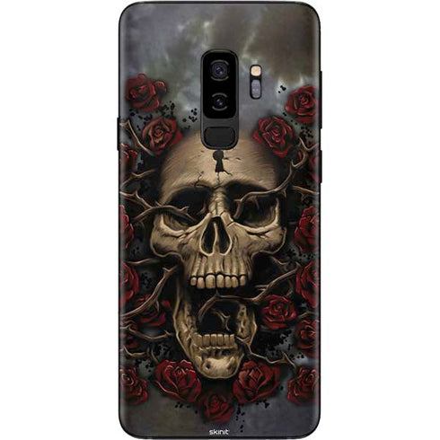 Liquid Blue Skull Entwined with Roses Galaxy S9 Plus Skin