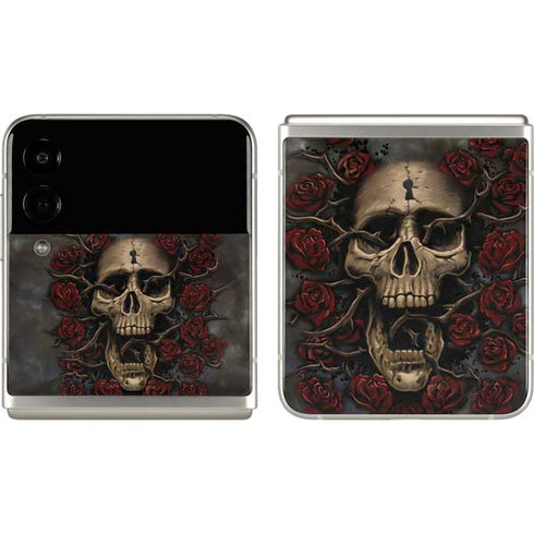 Liquid Blue Skull Entwined with Roses Galaxy Z Flip3 5G Skin