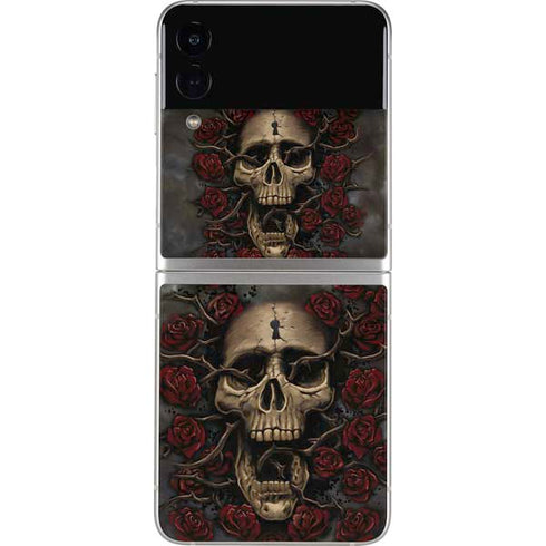 Liquid Blue Skull Entwined with Roses Galaxy Z Flip3 5G Skin
