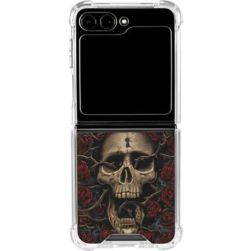 Liquid Blue Skull Entwined with Roses Galaxy Z Flip5 5G Clear Case