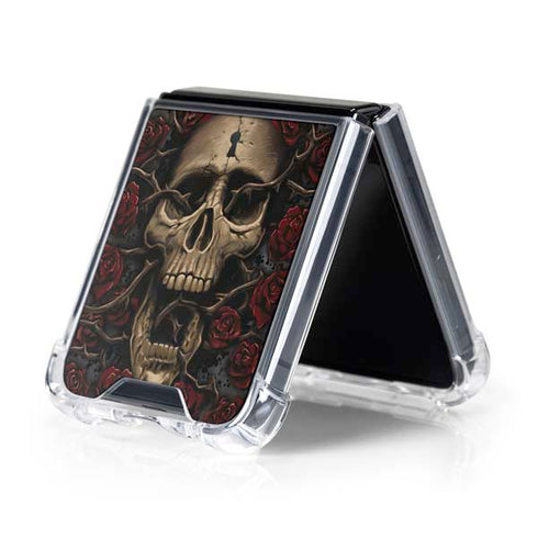 Liquid Blue Skull Entwined with Roses Galaxy Z Flip5 5G Clear Case
