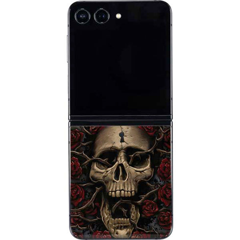 Liquid Blue Skull Entwined with Roses Galaxy Z Flip5 5G Skin