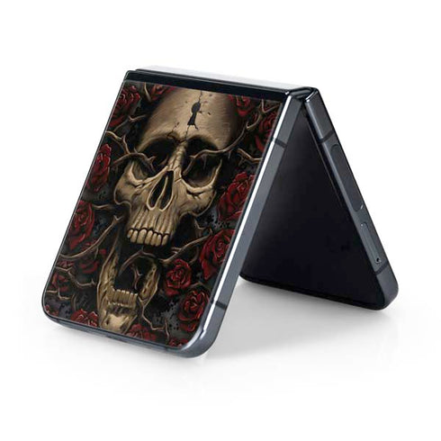 Liquid Blue Skull Entwined with Roses Galaxy Z Flip5 5G Skin