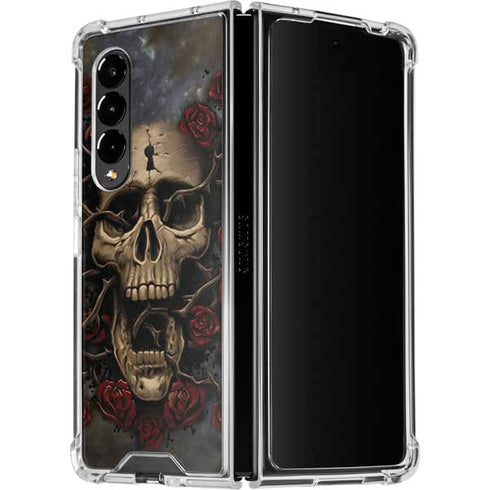 Liquid Blue Skull Entwined with Roses Galaxy Z Fold4 5G Clear Case