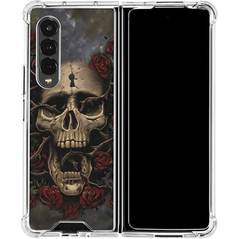 Liquid Blue Skull Entwined with Roses Galaxy Z Fold4 5G Clear Case