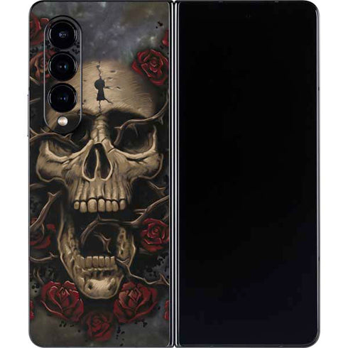 Liquid Blue Skull Entwined with Roses Galaxy Z Fold4 5G Skin