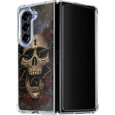 Liquid Blue Skull Entwined with Roses Galaxy Z Fold5 5G Clear Case