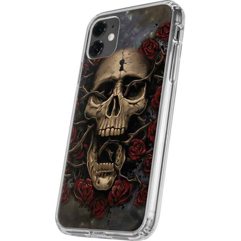 Liquid Blue Skull Entwined with Roses iPhone 11 Clear Case