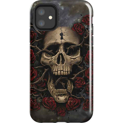 Liquid Blue Skull Entwined with Roses iPhone 11 Impact Case