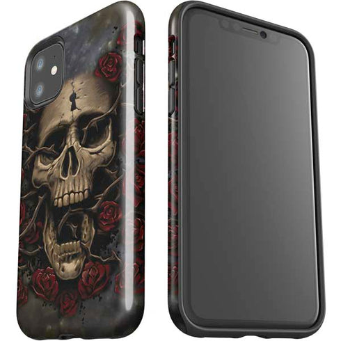 Liquid Blue Skull Entwined with Roses iPhone 11 Impact Case