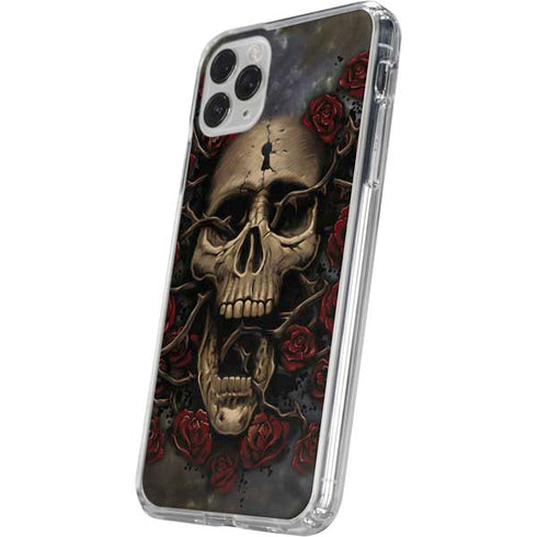 Liquid Blue Skull Entwined with Roses iPhone 11 Pro Clear Case