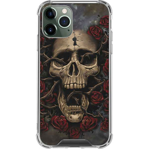 Liquid Blue Skull Entwined with Roses iPhone 11 Pro Max Clear Case