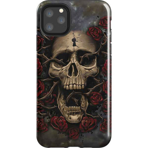 Liquid Blue Skull Entwined with Roses iPhone 11 Pro Max Impact Case