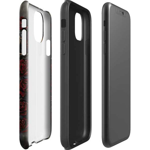 Liquid Blue Skull Entwined with Roses iPhone 11 Pro Max Impact Case