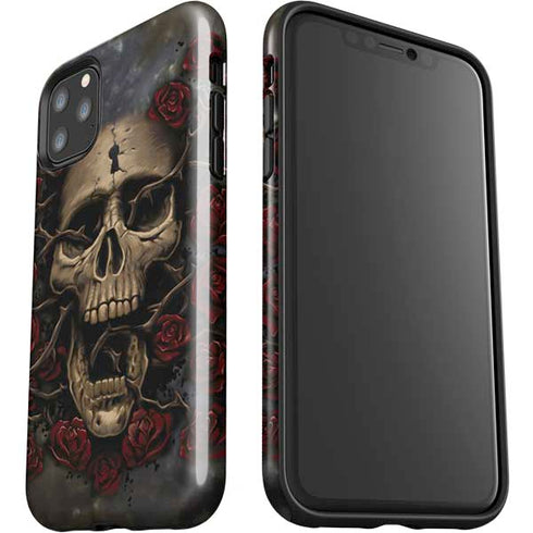 Liquid Blue Skull Entwined with Roses iPhone 11 Pro Max Impact Case