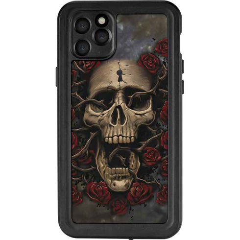 Liquid Blue Skull Entwined with Roses iPhone 11 Pro Max Waterproof Case
