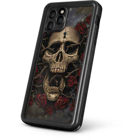 Liquid Blue Skull Entwined with Roses iPhone 11 Pro Max Waterproof Case