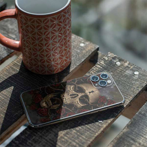 Liquid Blue Skull Entwined with Roses iPhone 11 Pro Skin