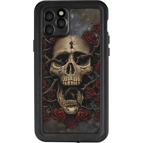 Liquid Blue Skull Entwined with Roses iPhone 11 Pro Waterproof Case