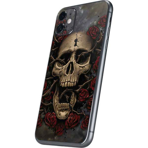 Liquid Blue Skull Entwined with Roses iPhone 11 Skin