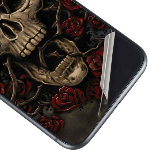 Liquid Blue Skull Entwined with Roses iPhone 11 Skin