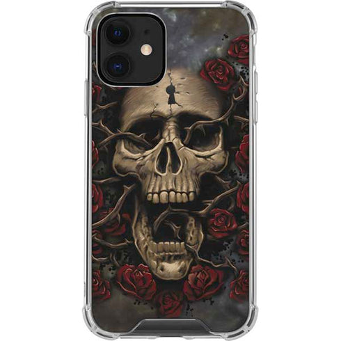 Liquid Blue Skull Entwined with Roses iPhone 12 Clear Case