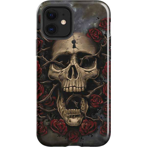 Liquid Blue Skull Entwined with Roses iPhone 12 Impact Case