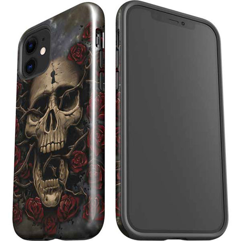 Liquid Blue Skull Entwined with Roses iPhone 12 Impact Case