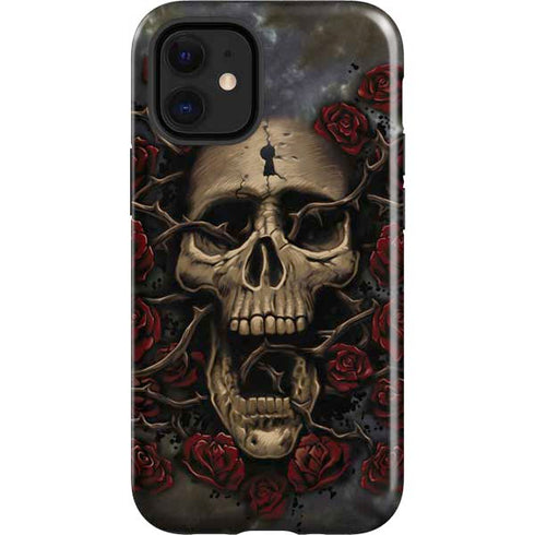 Liquid Blue Skull Entwined with Roses iPhone 12 Mini Impact Case