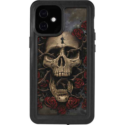 Liquid Blue Skull Entwined with Roses iPhone 12 Mini Waterproof Case