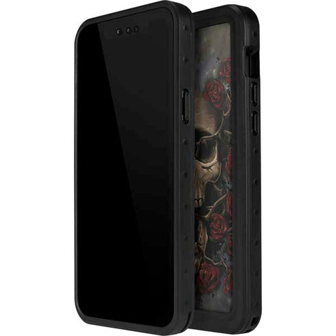Liquid Blue Skull Entwined with Roses iPhone 12 Mini Waterproof Case