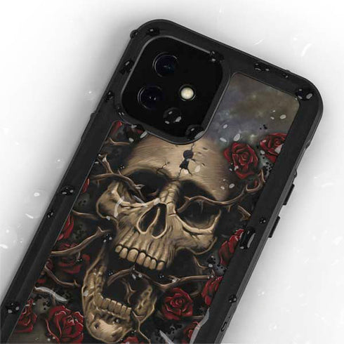 Liquid Blue Skull Entwined with Roses iPhone 12 Mini Waterproof Case
