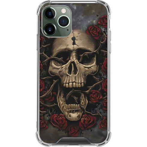Liquid Blue Skull Entwined with Roses iPhone 12 Pro Clear Case