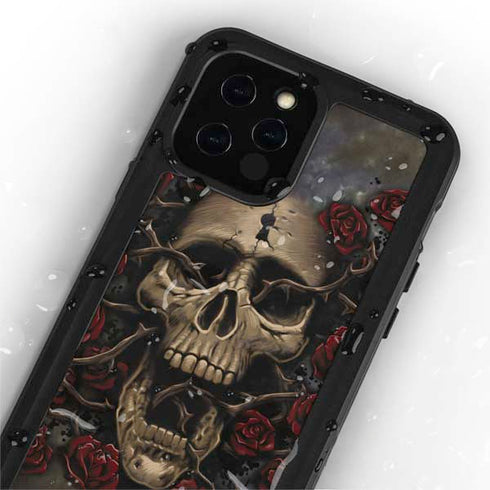 Liquid Blue Skull Entwined with Roses iPhone 12 Pro Waterproof Case